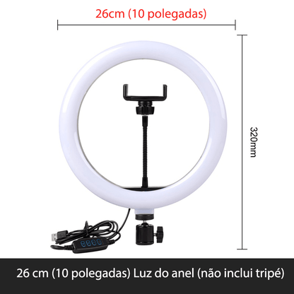 Ring light com tripé ajustável e 3 tipos de cores 26cm - Rede Canan