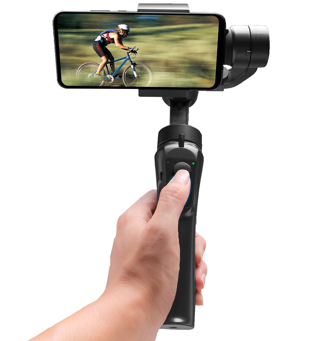 Suporte estabilizador para telefone celular com controle acoplado, base rosquiável para tripé e com ajuste do ângulo e rotação de até 330º Rede Canan