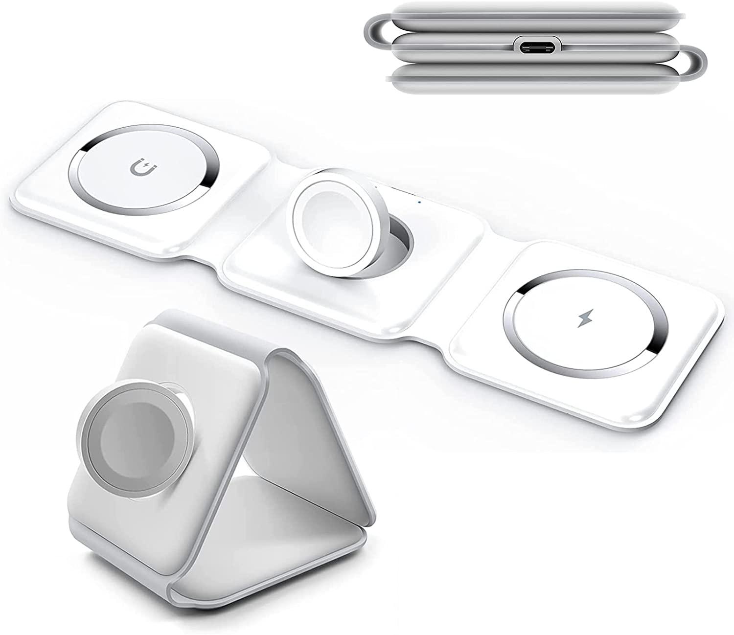 Carregador portátil sem fio dobrável 3 em 1 (compatível com iPhones MagSafes) - Rede Canan
