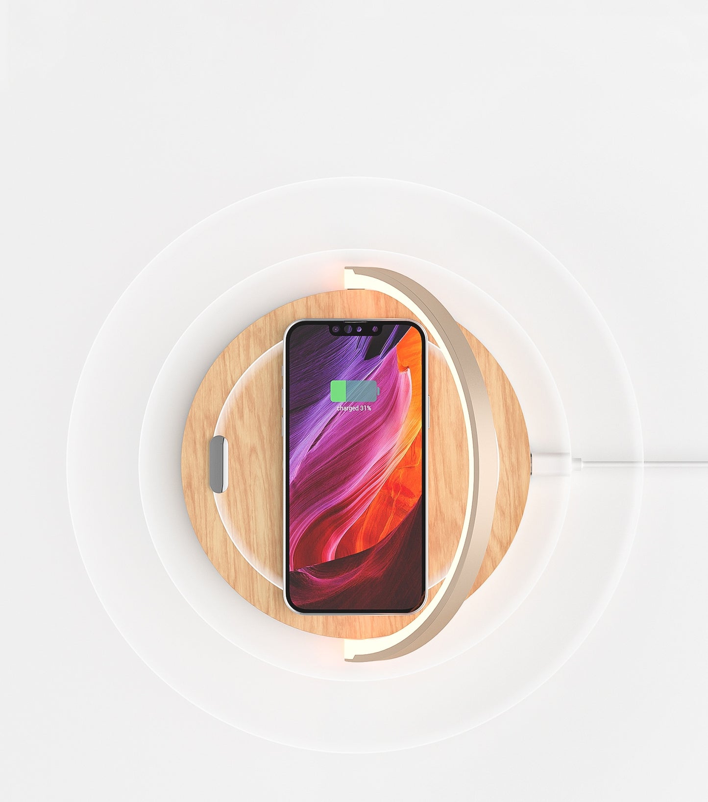 Luminária e suporte com carregador sem fio e por indução acoplado para telefone celular Rede Canan