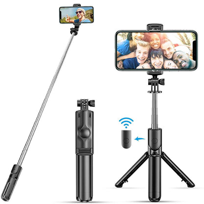 Suporte estabilizador para telefone celular 3 em 1 com base rosquiável para tripé, bastão extensível e com inclinação ajustável e rotação de até 360º (acompanha controle remoto) Rede Canan