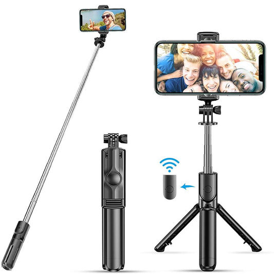 Suporte estabilizador para telefone celular 3 em 1 com base rosquiável para tripé, bastão extensível e com inclinação ajustável e rotação de até 360º (acompanha controle remoto) Rede Canan