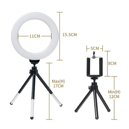 Ring light com tripé ajustável e 3 tipos de cores 16cm - Rede Canan