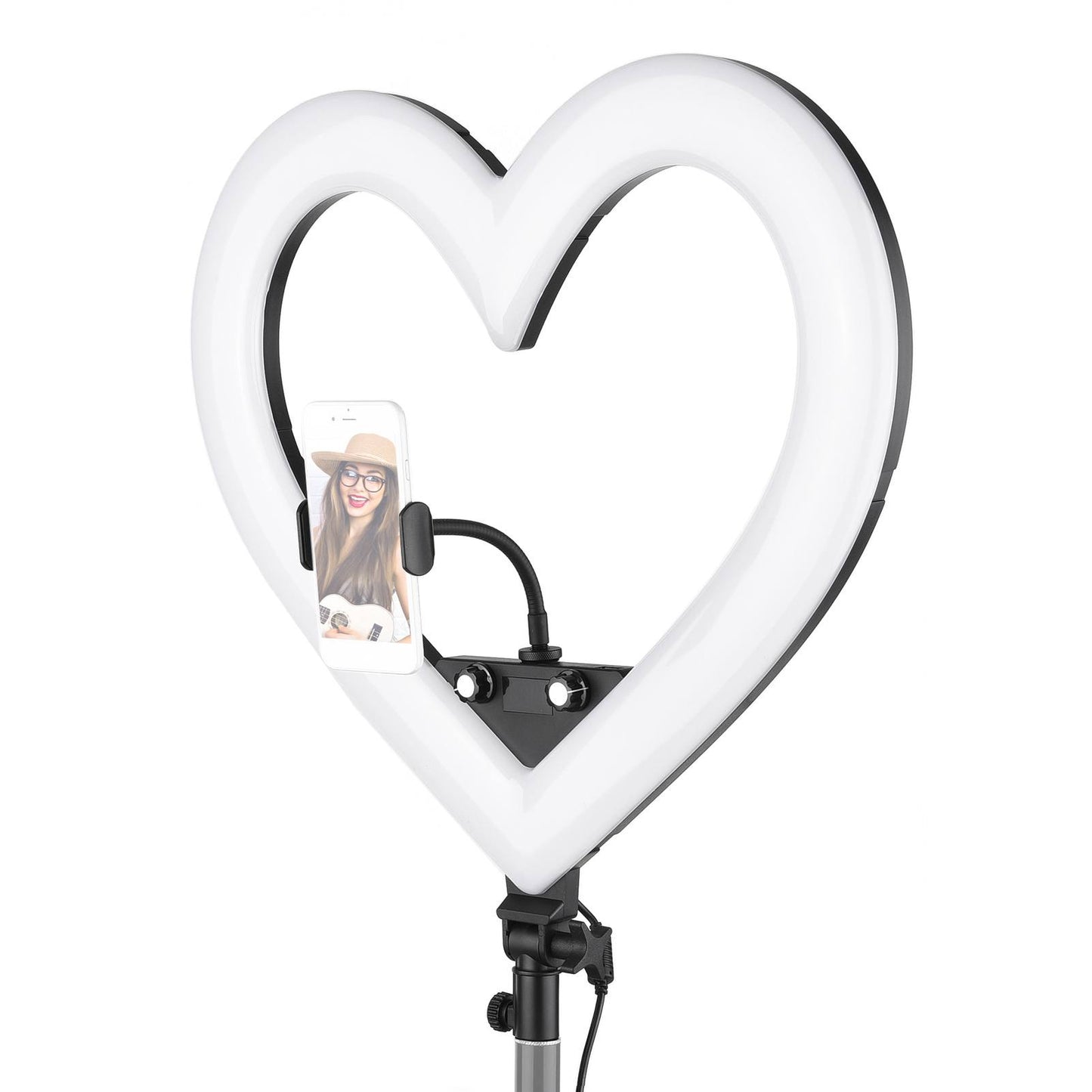 Ring light com formato em coração com tripé ajustável, várias cores e 3 suportes para celular Rede Canan