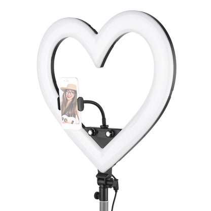 Ring light com formato em coração com tripé ajustável, várias cores e 3 suportes para celular Rede Canan