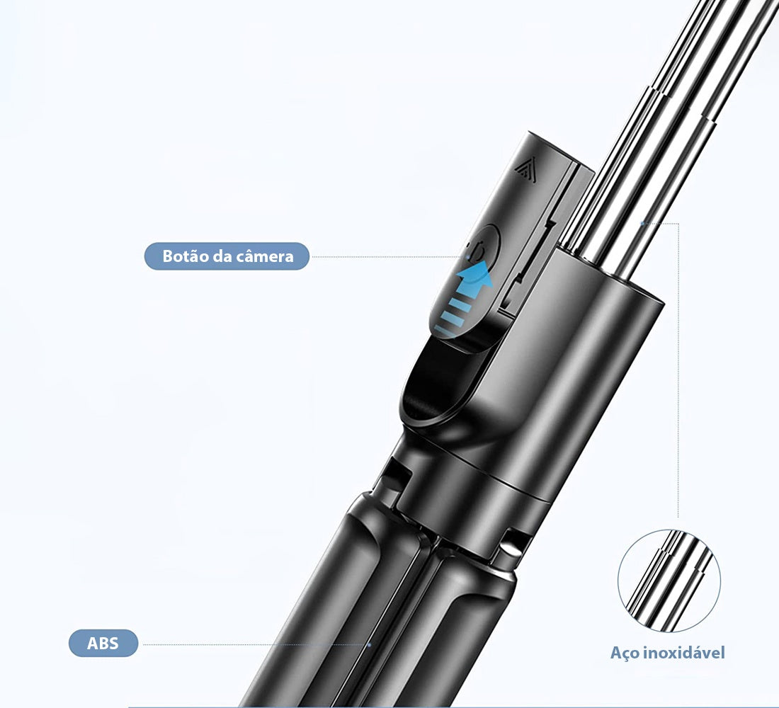 Suporte estabilizador para telefone celular 3 em 1 com base rosquiável para tripé, bastão extensível e com inclinação ajustável e rotação de até 360º (acompanha controle remoto) Rede Canan