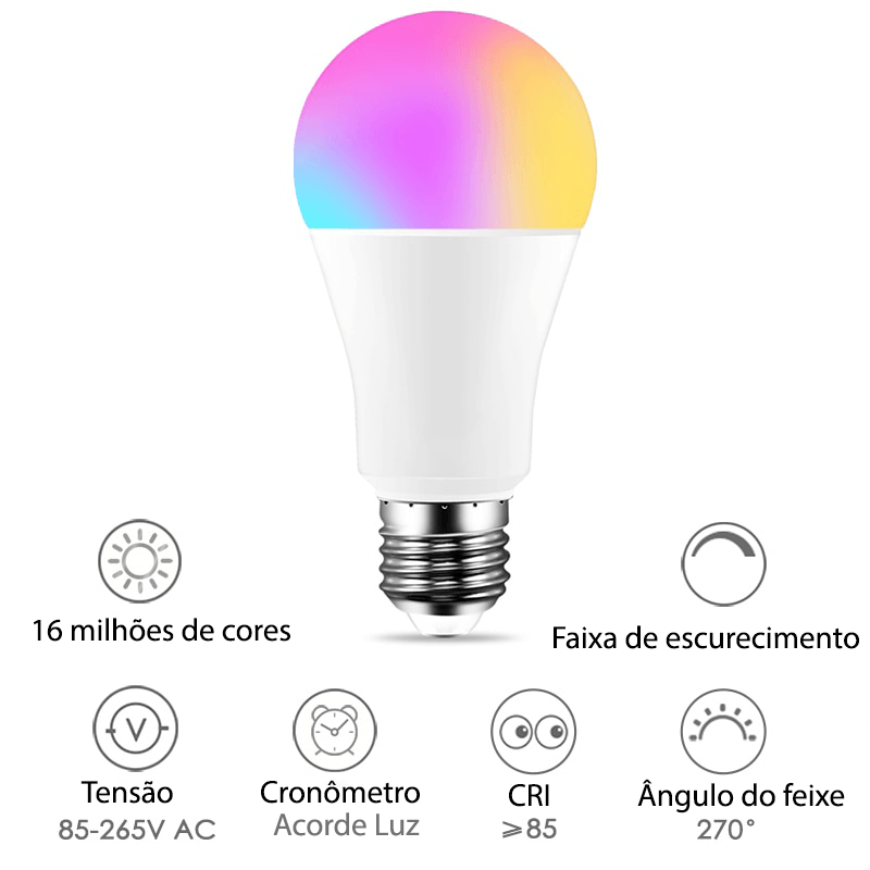 Lâmpada inteligente wi-fi com diversas cores e compatível com Amazon Alexa Echo e assistente inicial do Google - Rede Canan