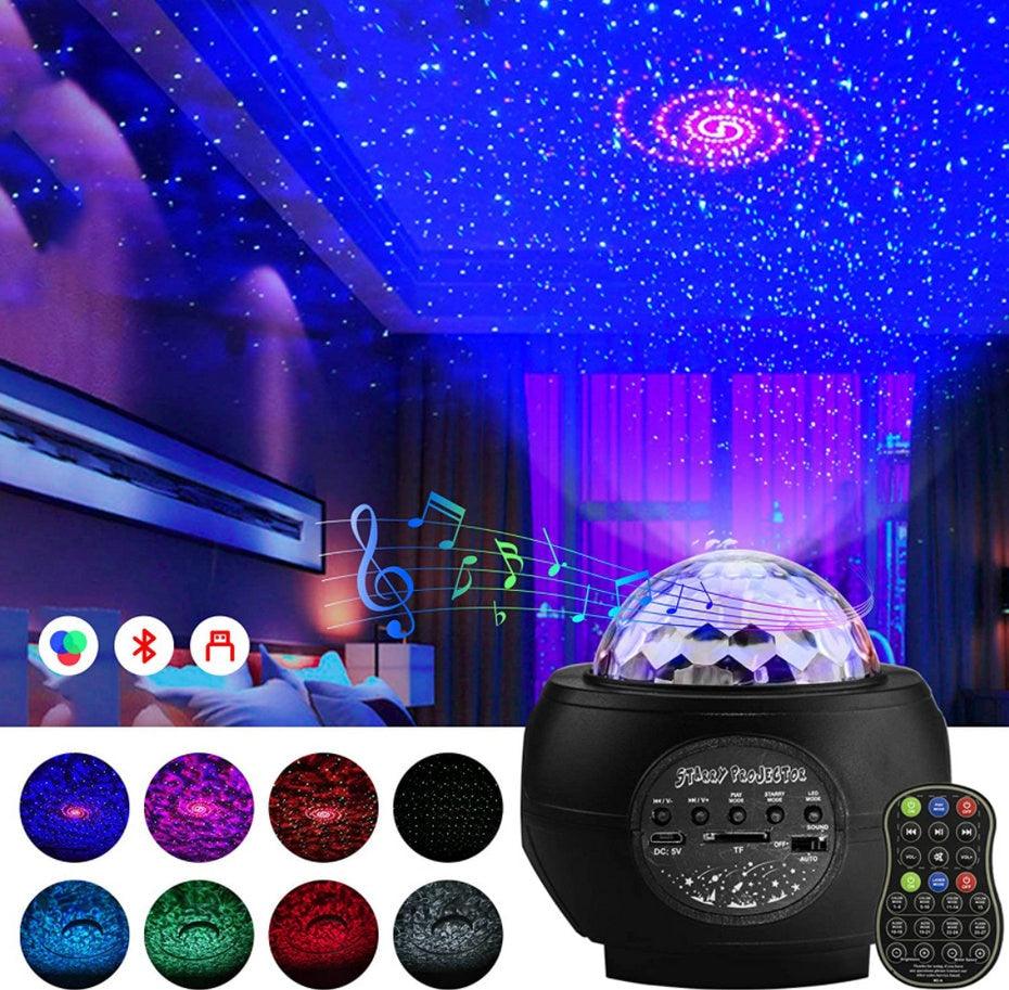 Projetor de luz céu estrelado/galáxia com caixa de som via bluetooth ou cartão - Rede Canan
