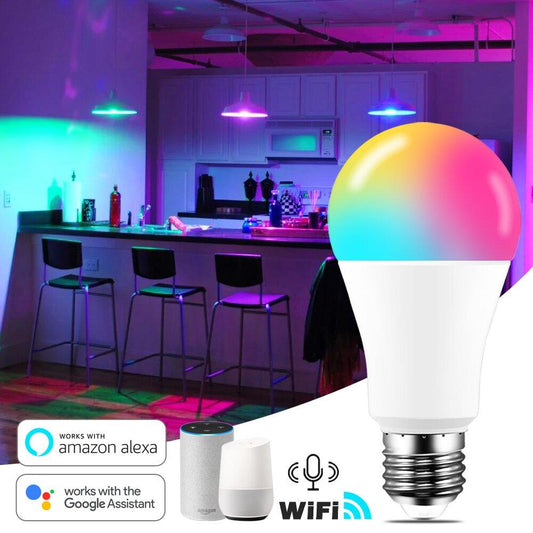Lâmpada inteligente wi-fi com diversas cores e compatível com Amazon Alexa Echo e assistente inicial do Google - Rede Canan