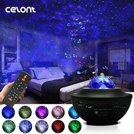 Projetor de luz céu estrelado/galáxia com caixa de som via bluetooth ou cartão - Rede Canan