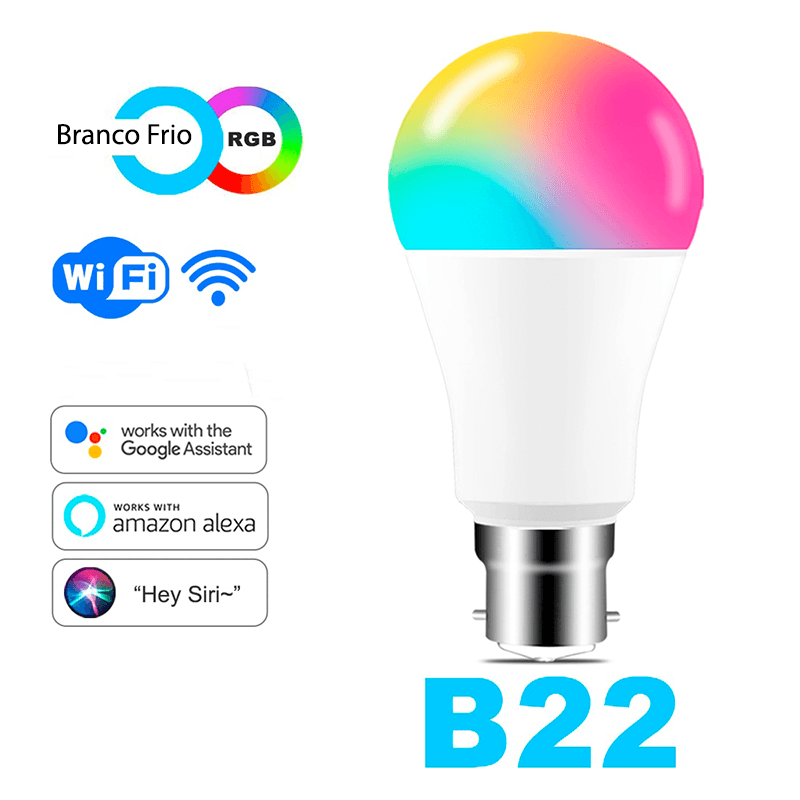 Lâmpada inteligente wi-fi com diversas cores e compatível com Amazon Alexa Echo e assistente inicial do Google - Rede Canan