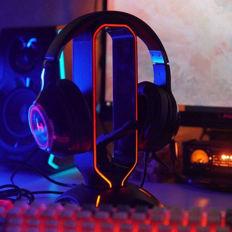 Suporte para fone de ouvido headset com luzes RGB (modelo 2) Rede Canan