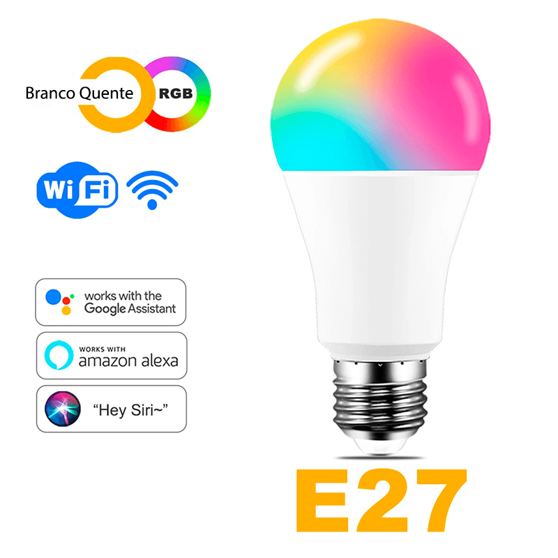 Lâmpada inteligente wi-fi com diversas cores e compatível com Amazon Alexa Echo e assistente inicial do Google - Rede Canan