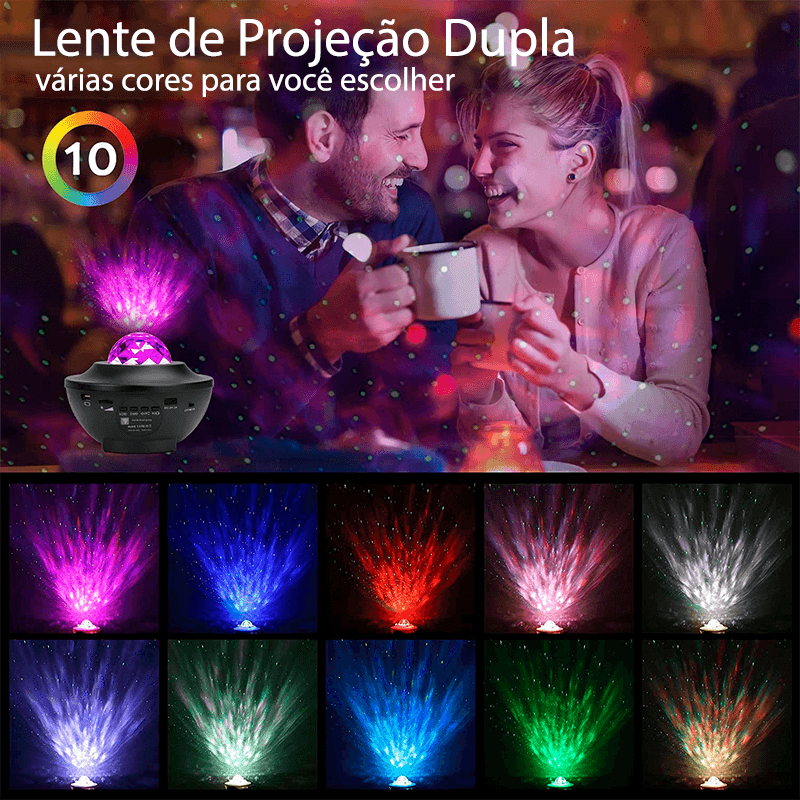 Projetor de luz céu estrelado/galáxia com caixa de som via bluetooth ou cartão - Rede Canan