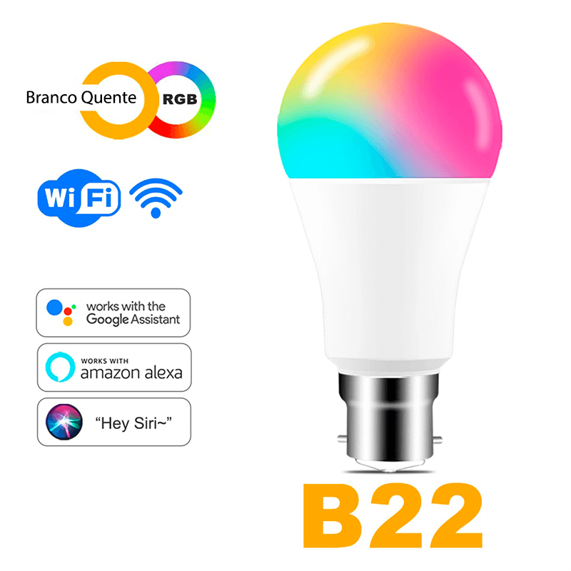 Lâmpada inteligente wi-fi com diversas cores e compatível com Amazon Alexa Echo e assistente inicial do Google - Rede Canan