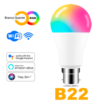 Lâmpada inteligente wi-fi com diversas cores e compatível com Amazon Alexa Echo e assistente inicial do Google - Rede Canan