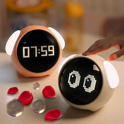 Relógio/despertador digital de mesa com luminária e expressão interativa pixel Rede Canan