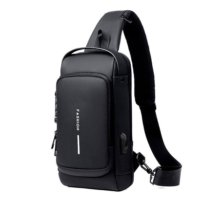 Mochila impermeável com entrada USB para carregamento de bateria de telefone celular e bloqueio/trava antifurto Rede Canan