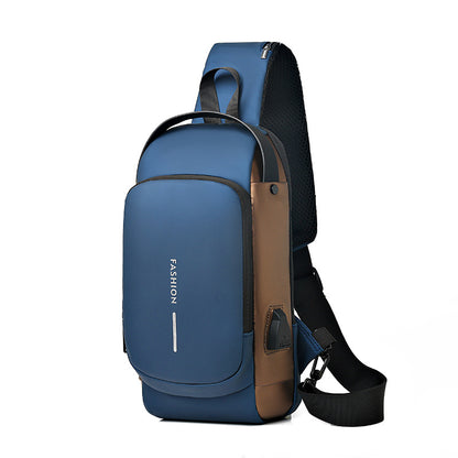 Mochila impermeável com entrada USB para carregamento de bateria de telefone celular e bloqueio/trava antifurto Rede Canan