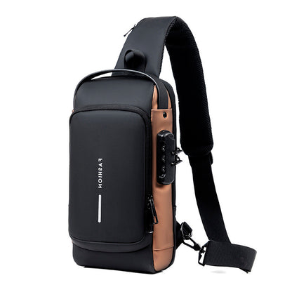 Mochila impermeável com entrada USB para carregamento de bateria de telefone celular e bloqueio/trava antifurto Rede Canan
