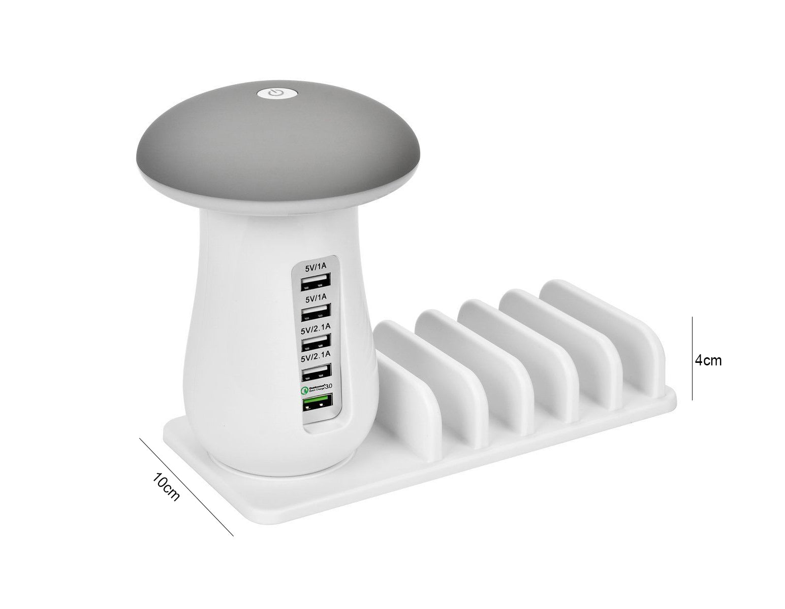 Luminária com 5 entradas USB para carregamento e suporte acoplado Rede Canan