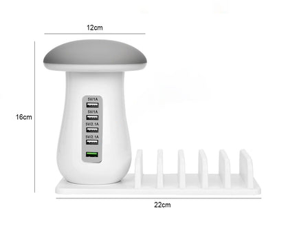 Luminária com 5 entradas USB para carregamento e suporte acoplado Rede Canan