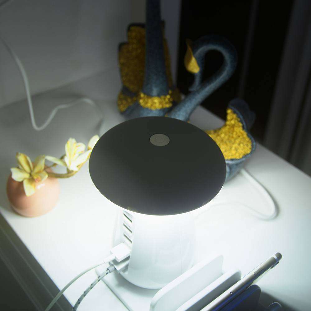 Luminária com 5 entradas USB para carregamento e suporte acoplado Rede Canan