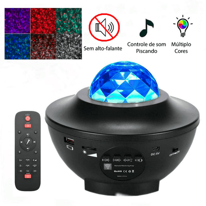 Projetor de luz céu estrelado/galáxia com caixa de som via bluetooth ou cartão - Rede Canan