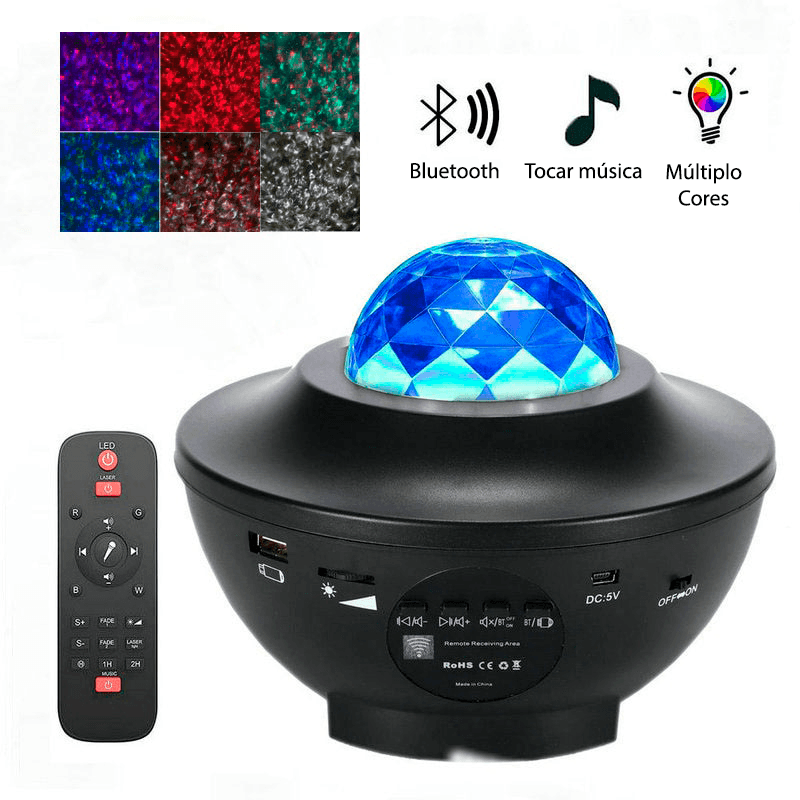 Projetor de luz céu estrelado/galáxia com caixa de som via bluetooth ou cartão - Rede Canan