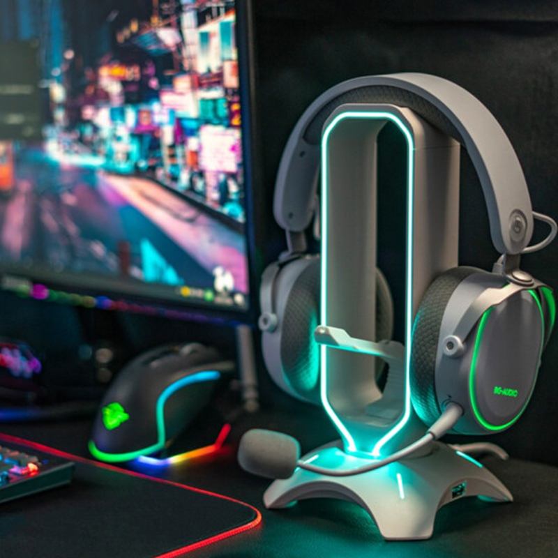 Suporte para fone de ouvido headset com luzes RGB (modelo 2) Rede Canan