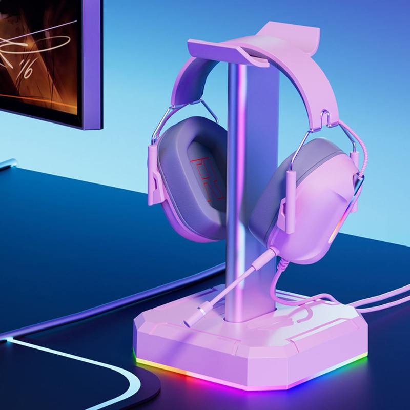 Suporte para fone de ouvido headset com luzes RGB (modelo 1) Rede Canan