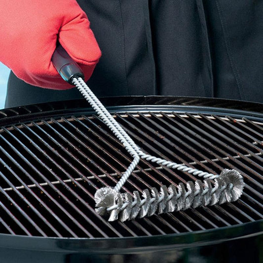 Escova para limpeza de gelha e churrasqueira com cerdas de aço inox antiaderente - Rede Canan