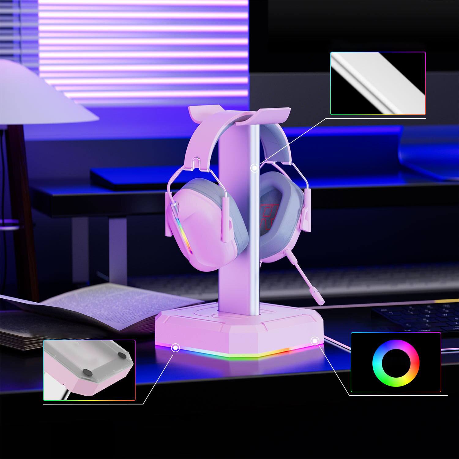 Suporte para fone de ouvido headset com luzes RGB (modelo 1) Rede Canan