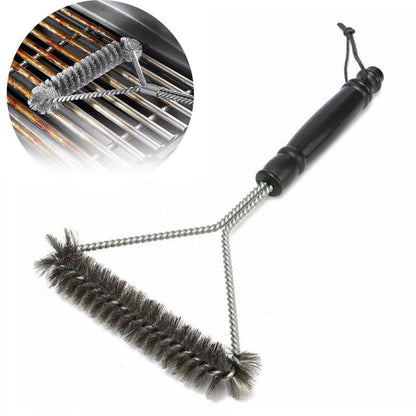 Escova para limpeza de gelha e churrasqueira com cerdas de aço inox antiaderente - Rede Canan