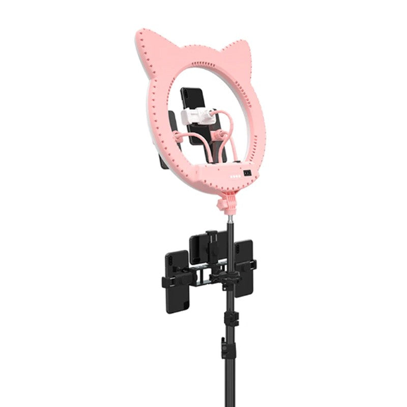 Ring light com formato de orelhas de gato com tripé ajustável, 3 cores e suportes para celular Rede Canan