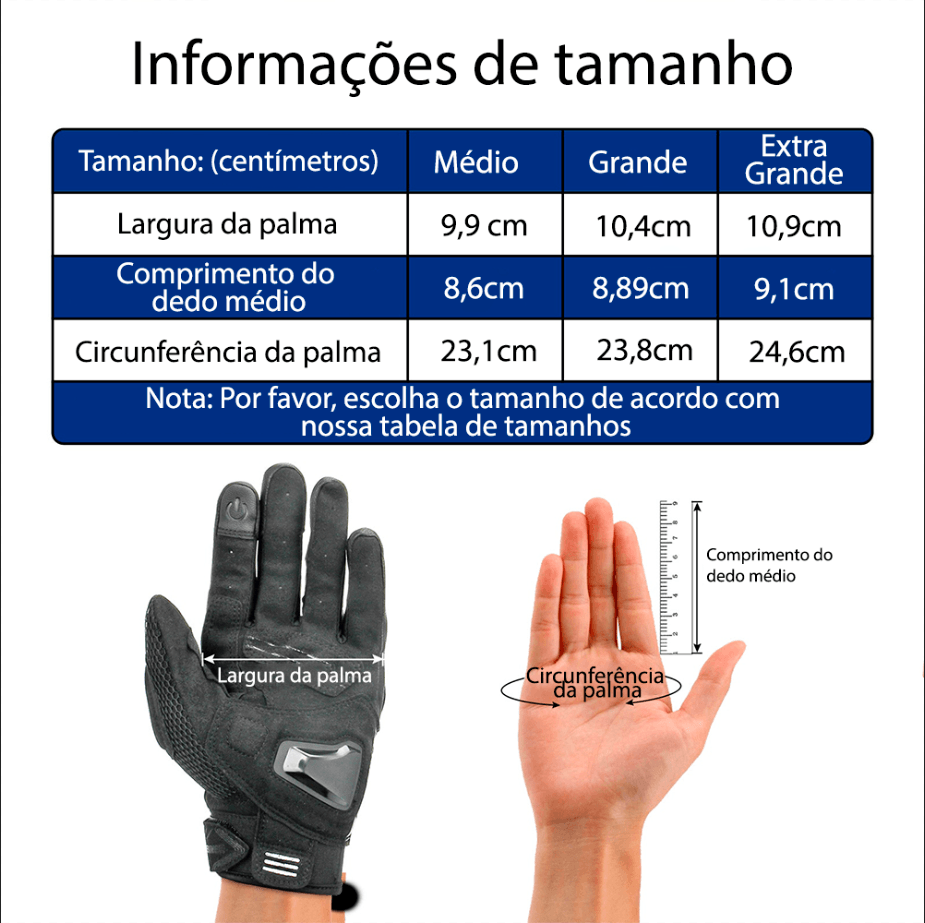 Luvas de proteção térmica com tecnologia touch screen para motociclistas - Rede Canan