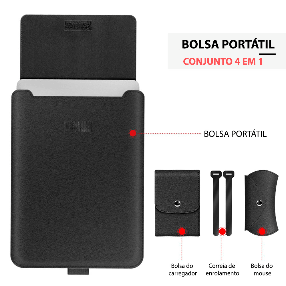 Mouse pad / pasta com suporte para notebook + estojo para mouse e estojo para carregador - Rede Canan
