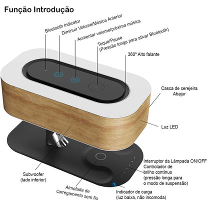 Luminária árvore multifunções – carregador sem fio e por indução acoplado para celular com bluetooth 4.0 Rede Canan