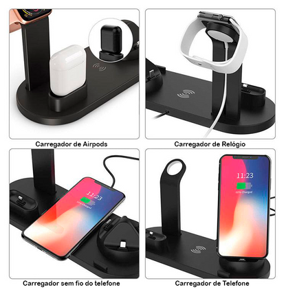 Carregador portátil sem fio e por indução 4 em 1 Rede Canan