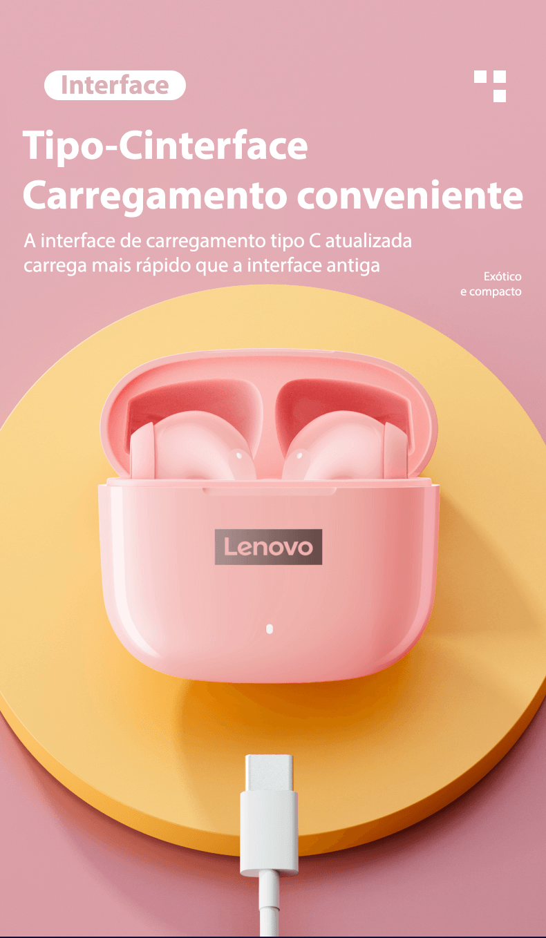Fone de ouvido sem fio TWS via bluetooth Lenovo LP40 Pro + bolsa de proteção e kit de limpeza - Rede Canan
