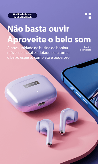Fone de ouvido sem fio TWS via bluetooth Lenovo LP40 Pro + bolsa de proteção e kit de limpeza - Rede Canan