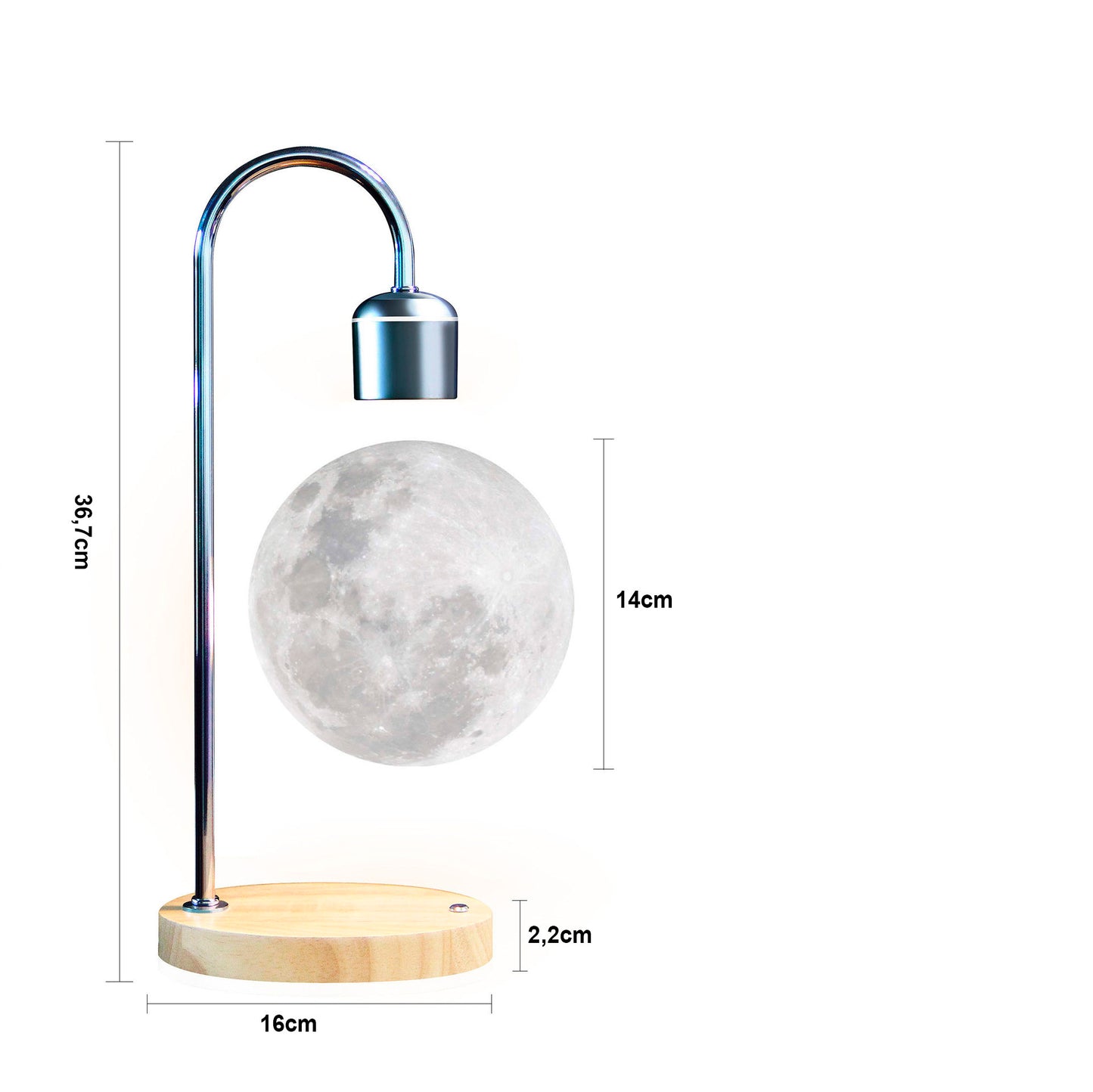 Luminária lua flutuante com levitação magnética e carregador sem fio e por indução acoplado para celular Rede Canan