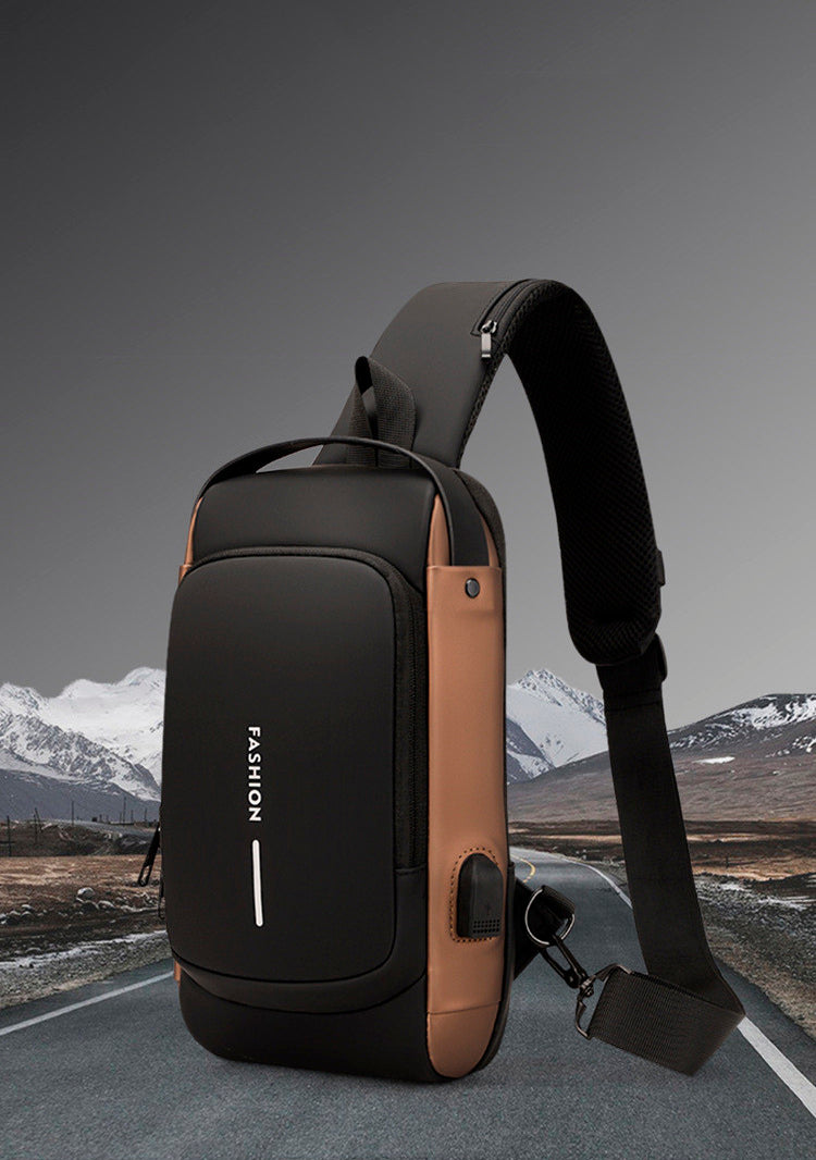 Mochila impermeável com entrada USB para carregamento de bateria de telefone celular e bloqueio/trava antifurto Rede Canan