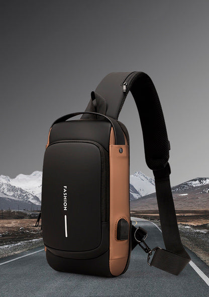 Mochila impermeável com entrada USB para carregamento de bateria de telefone celular e bloqueio/trava antifurto Rede Canan