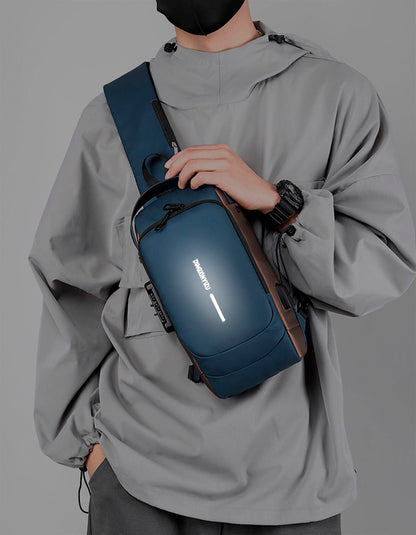 Mochila impermeável com entrada USB para carregamento de bateria de telefone celular e bloqueio/trava antifurto Rede Canan
