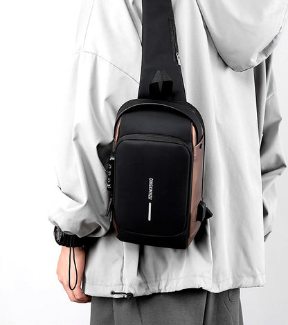 Mochila impermeável com entrada USB para carregamento de bateria de telefone celular e bloqueio/trava antifurto Rede Canan