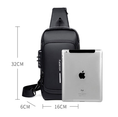 Mochila impermeável com entrada USB para carregamento de bateria de telefone celular e bloqueio/trava antifurto Rede Canan