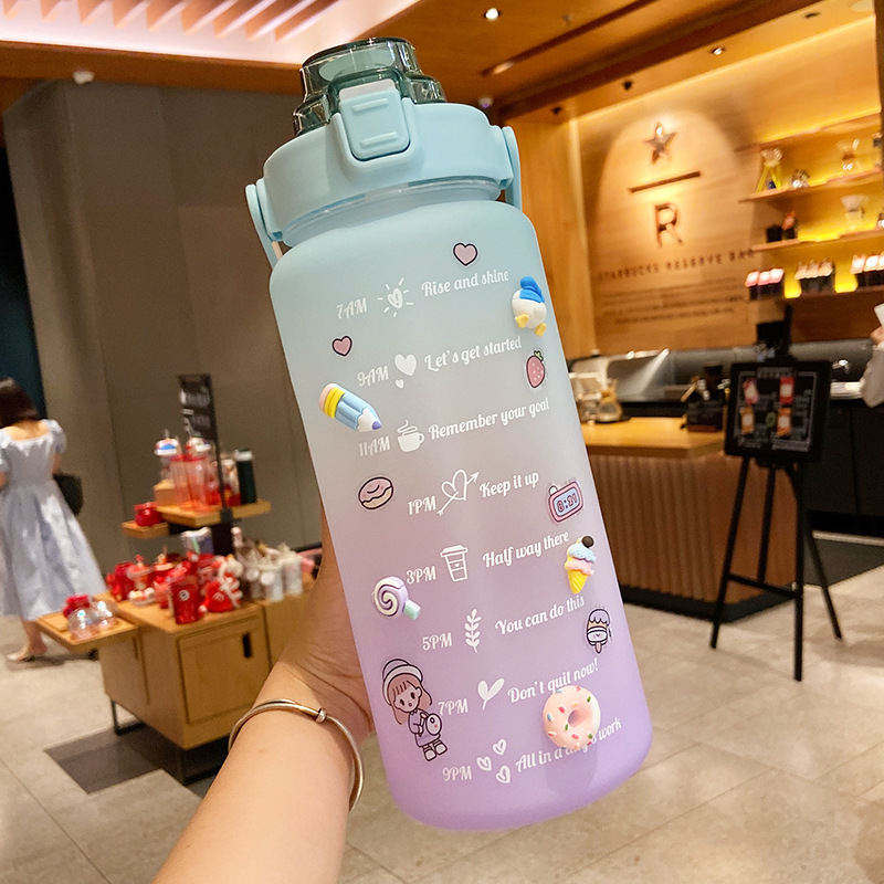 Garrafa de água colorida TikTok com adesivos/figurinhas 3D 2000ml Rede Canan
