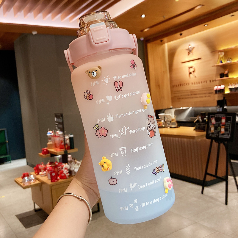 Garrafa de água colorida TikTok com adesivos/figurinhas 3D 2000ml Rede Canan