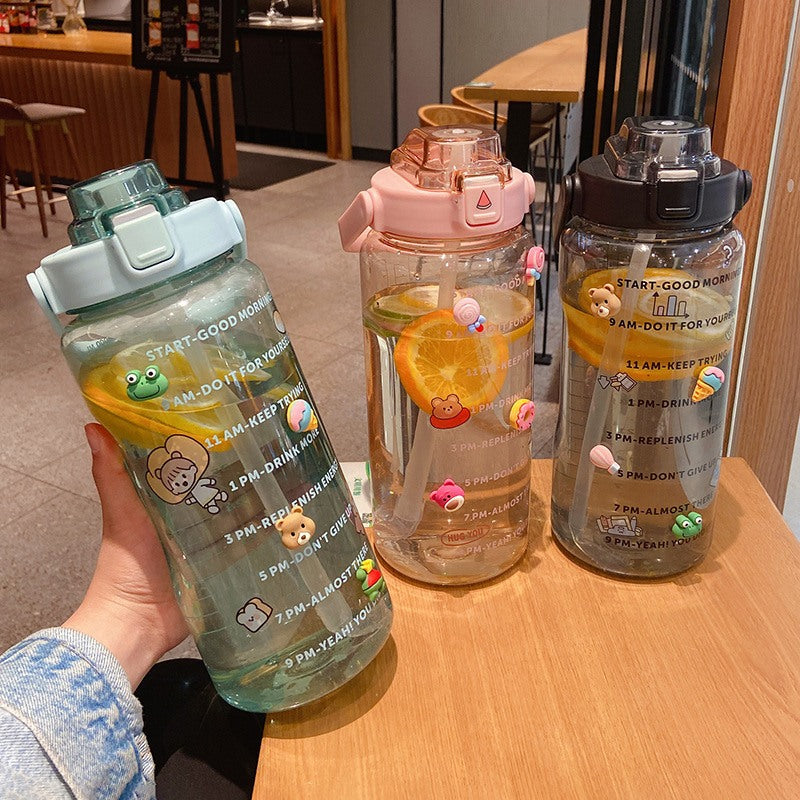Garrafa de água transparente TikTok com adesivos/figurinhas 3D 2000ml Rede Canan